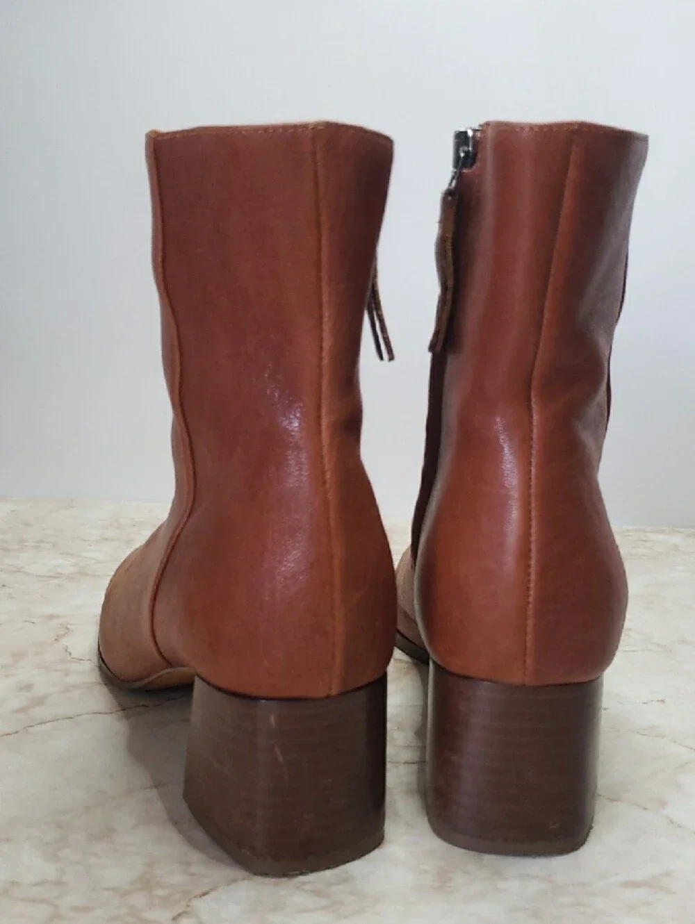 M. GEMI The Corsa  Brown Cognac Leather Side-Zip Ankle Boots - Women Size 38